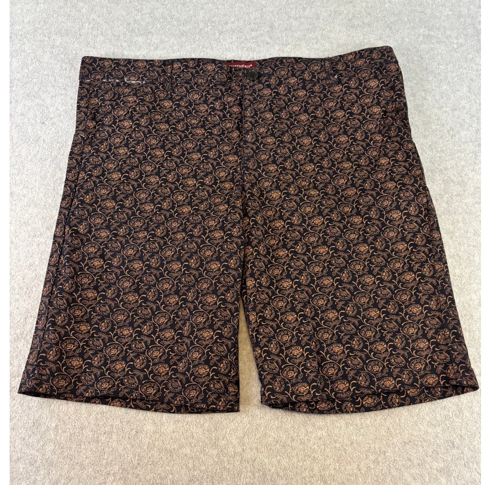 Consequence Size 36 Men's Slim Fit Stretch Twill Shorts Navy Tan Roses
